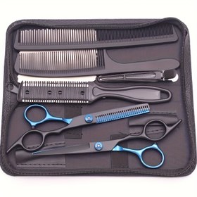 Resim Kara & Altın Profesyonel Saç Kesme Makası Seti, Paslanmaz Çelik İnceltici Makaslar, Kuaför ve Ev Kullanımı İçin Berber Aletleri – Salon Kalitesinde Saç Bakım Aksesuarları 