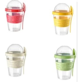 Resim Pazariz Yoğurt Kabı Kaşıklı ve Meyve Bölmeli 4 Adet 