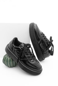 Resim Marjin Kadın Sneaker Yüksek Taban Bağcıklı Spor Ayakkabı Azin siyah Rugan 
