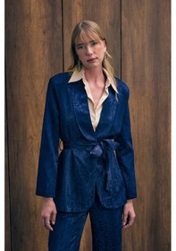 Resim Sateen Yılan Desenli Uzun Ceket - Lacivert-136438 Lacivert 