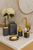 Resim İmera Akrilik 5 Parça Kare Banyo Seti Parlak Gri-gold 