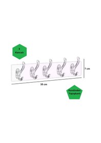 Resim Kendinden Yapışkanlı 5 Kancalı Şeffaf Askılık Mutfak Banyo Kapı Arkası Beyaz 