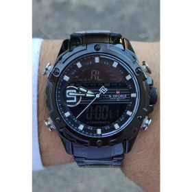 Resim Naviforce Siyah Çelik Kasa ve Kordon Alarmlı Kronometreli Dijital Analog Erkek Kol Saati 