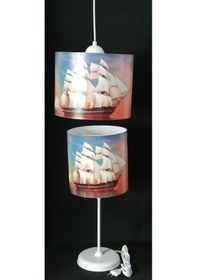 Resim Yelkenli Gemili Çocuk Odası Avize Abajur Seti 