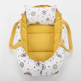 Resim Babynest ve Yastık - Çift Taraflı - Hardal Örgü - Sarı Gemili 
