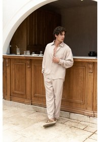 Resim Mai Collection Mai Studios Co. Jonathan Erkek Bej Gömlek Pantolon Takım Bej 