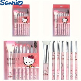 Resim Hello Kitty 7 Parça Makyaj Fırça Seti - Sevimli Pembe, Hipoalerjenik Sentetik Kıllar Allık, Kaşlar, Dudaklar & Göz Farı için Saklama Kutusu ile - Mükemmel Hediye 