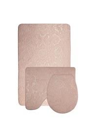 Resim Ultrasoft Desenli Pudra 3 Lü Banyo Paspası Halısı Seti Kaymaz Pudra 