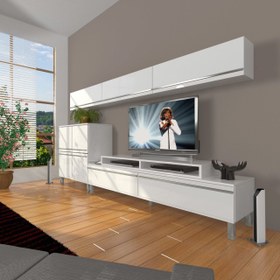 Resim Ekoflex 8 Mdf Krom Ayaklı Tv Ünitesi Tv Sehpası - Parlak Beyaz 