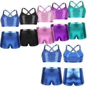 Resim Gümüş Çocuk Kız Payet Bale Tutu Balerin Fantezi Tankini Kıyafet Dans Sınıfı Spor Salonu Egzersiz Sahne Setleri Gümüş 