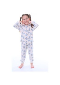 Resim %100 Pamuk Çiçek Desenli Uzun Kollu Kız Çocuk Pijama Takımı 3,4,5,6,7,8 Yaş Mavi 