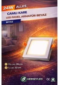 Resim 24w Camlı Kare Led Panel Armatür Beyaz Beyaz 