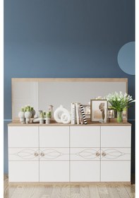 Resim Modalife Alvin Aynalı 4 Kapaklı Konsol Sarı Meşe 