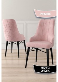 Resim Canisa Neta Serisi, 1.sınıf Babyface Kumaş , Siyah Gürgen Ayak, 8 Adet Pembe Mutfak Sandalye Sandalye Pembe Ayaklar Siyah 