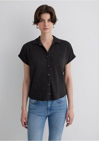 Resim Mavi Kadın Kısa Kollu Polo Yaka Penye Kömür 1612142-70087 Gri 