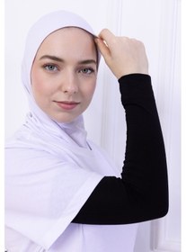 Resim Likralı Penye Kolluk Siyah - Pratik Kadın Tesettür Düz Namaz Kolluğu 1 Çift 40cm Viskon Hijab Siyah 