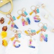 Resim Altın Folyo Harfler ve Çok Renkli Sim Taşlı Tek Reçine Kelebek Püskül Anahtarlık - 26 Büyük Harf Süsleri, Çanta ve Sırt Çantası için Istakoz Kilit, Mezuniyet Hediyeleri - Kadın Moda Aksesuarları, Anahtar Tutucu, Zarif Süs Eşyası, Parlayan Süslemeler 