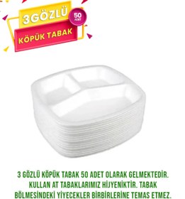 Resim Anı 50 Adet Gözlü Köpük Tabak - Plastik Çatal,Kaşık 50'li Set 