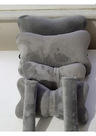 Resim Gri Peluş Kumaş Oto Boyun Yastığı+bel Yastığı+emniyet Kemer Pedi Gri 