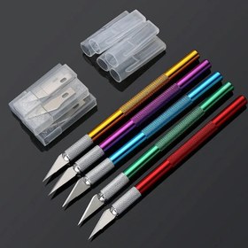 Resim Alüminyum Alaşım Metal Oyma Bıçağı + 6 Yedek Bıçak Seti, Geri Çekilemez, Ahşap Oyma, Kağıt El Sanatları, El Yazısı, Damga Yapımı, El Sanatları, Telefon, Laptop Tamiri, DIY İçin 