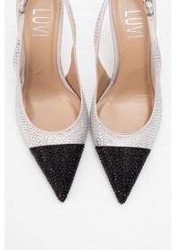 Resim Luvishoes Luvi Shoes London Bej Siyah Gümüş Taşlı Kadın Yüksek Topuklu Ayakkabı Siyah - Bej 