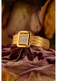 Resim Çgk Çiğdem Gürel Kuyumculuk Kare Dokulu Işıltı 8 Ayar Altın Yüzük Örgü Desen Modern Tasarım Yaldız 