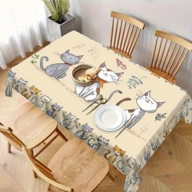 Resim 1 Adet Eğlenceli Kediler & Sonbahar Yaprakları Desenli Kırışmaz Polyester Masa Örtüsü - 6 Boyut, İç Mekan/Dış Mekan Doğum Günü Partileri, Tatiller, Ev Dekoru, Şık Masa Aksesuarı, Pürüzsüz Makine Yapımı 