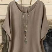 Resim Kadınlar için Günlük Batwing Kollu Bluz - Esnek Polyester-Spandex Karışımı, Büyük Beden Dostu, Rahat Kesim ve Büzgülü Detaylı & Yuvarlak Yaka, Tüm Sezonlara Uygun Düz Renk, Makinede Yıkanabilir 