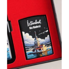 Resim Fagena Store Mavi Jet Alevli Çakmak Sigara Tabakası Kutulu Set 