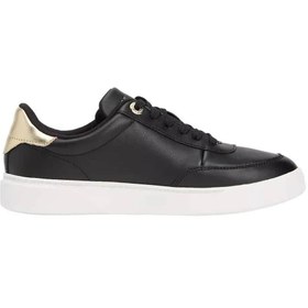 Resim Tommy Hilfiger Kadın Altın Rengi Detaylı Kort Sneaker - Siyah 