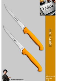 Resim Lazbisa Mft-015 Gold Serisi Mutfak Fileto Bıçağı Steak Bıçak Et Balık Tavuk Fileto Bıçağı 2 Li Set Sarı 