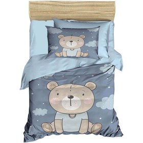 Resim Dijital Baskılı 3d Pamuklu Yenidoğan Bebek Nevresim Takımı Blue Bear 