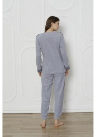 Resim Wordex Fawn 3011 Peluş Welsoft Polar Kışlık Kadın Ev Kedi İşlemli Pijama Takımı Gri 