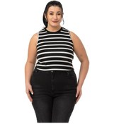 Resim Büyük Beden Kalın Çizgili Kısa Siyah Beyaz Body Siyah Beyaz Siyah - Beyaz 