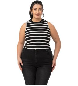 Resim Büyük Beden Kalın Çizgili Kısa Siyah Beyaz Body Siyah Beyaz Siyah - Beyaz 