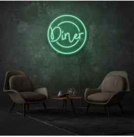 Resim Restoranlara Özel Diner Yazılı Neon Tabela Yeşil 