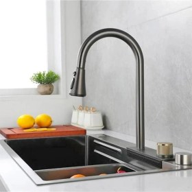 Resim Mutfak Evyesi Teknolojik Akıllı Yağmurlama Armatür 75x45x20cm Ankastre Evye Seti Evye Robot Evye Antrasit 