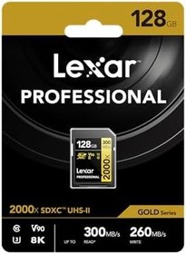 Resim Lexar 128GB Professional 2000x SDHC UHS-II cards, up to 300MB/s read 260MB/s write C10 V90 U3 