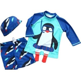 Resim Upf50+ Güneş Korumalı Uzun Kollu Snorkelli Penguen Mayo 3'lü Set Mavi 