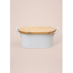 Resim The Mia Stripe Ahşap Kapaklı Ekmek Saklama Kutusu Beyaz 40X22X18 cm 