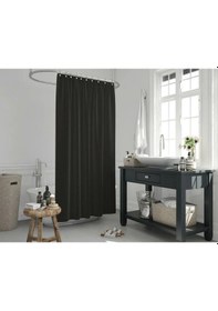 Resim Banyo Perdesi Seti Siyah 180x200 Duş Perdesi , 120x200 Banyo Perde Borusu Beyaz Askı Aparatı Hediyeli 0010 Siyah 