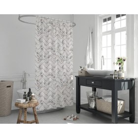 Resim Jackline Banyo Duş Perdesi Mermer Desenli Duş Perde Su Geçirmez Banyo Perdeleri Polyester Kumaş Duş Perdesi 