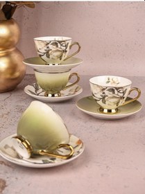 Resim Paçi Lunolia Çiçekli Yaldızlı 6 Kişilik Kahve Takımı Çok Renkli 