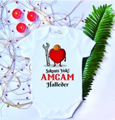 Resim LoveStore Unisex Bebek Amca Baskılı %100 Pamuklu Çıtçıtlı Body Zıbın 