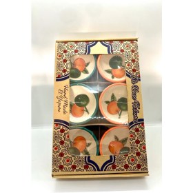 Resim Fi Hediyelik Yeşil Turuncu Bodrum Mandalina Desenli Seramik Kase Reçellik Çerezlik Lokumluk 6’lı Set 