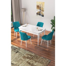 Resim Canisa Concept Nef Serisi 70 x 114 Cm, Açılabilir Mdf Mutfak Masa Takımı, Beyaz Masa ve 4 Sandalye 