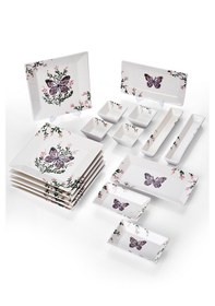 Resim Piatti Naturali 16 Parça 6 Kişilik Kelebek Kahvaltı Takımı Handmade Sunum Seti Çok Renkli 