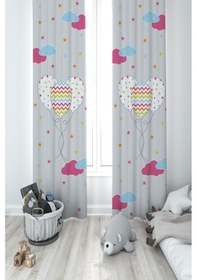 Resim Mekta Home Bebek Ve Çocuk Odası Renkli Bulutlu Ve Balon Desenli 2 Kanat Fon Perde 