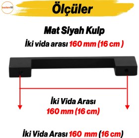 Resim Badem10 Dar Köprü (160 mm - 16 cm) Mat Siyah Metal Mobilya Mutfak Çekmece Dolap Dolabı Kulbu Kulpları 