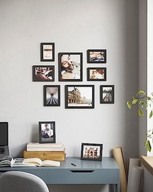 Resim SONGMICS Resim Çerçevesi Seti 10'lu, 20 x 25 cm Boyutunda 2 Fotoğraf, 13 x 18 cm Boyutunda 4 Fotoğraf, 10 x 15 cm Boyutunda 4 Fotoğraf, Siyah 